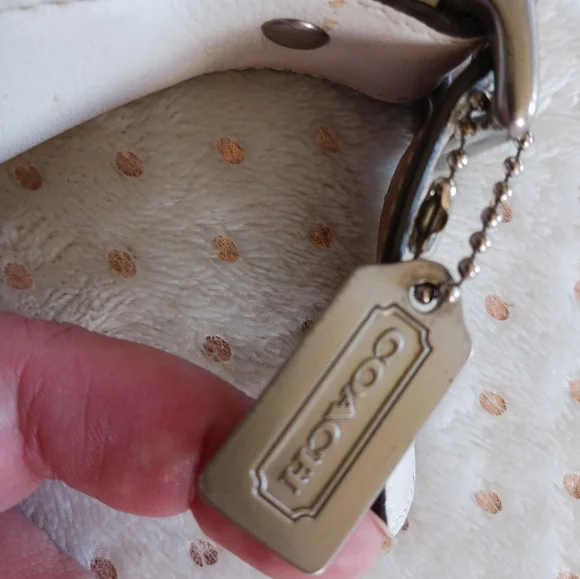 Vintage / Rare Coach Nylon Beige Handbag White Leather Handle Shoulder Bag - Picture 7 of 14